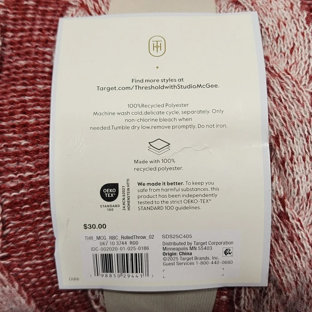 Threshold‎ with Studio McGee Burgundy and Cream Cable Knit Throw Blanket 50x60